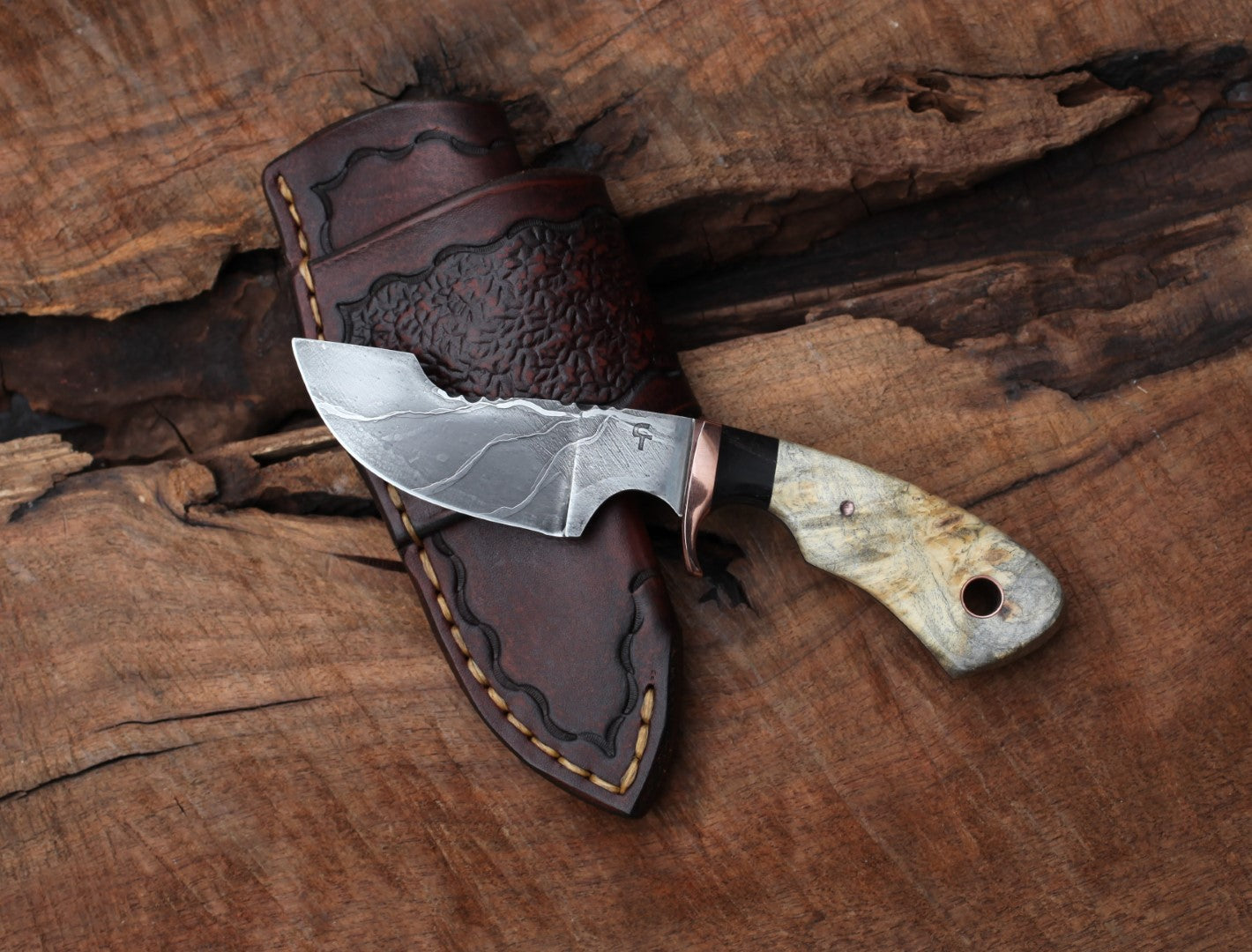 Modified Drop Point Hunter, buckeye burl