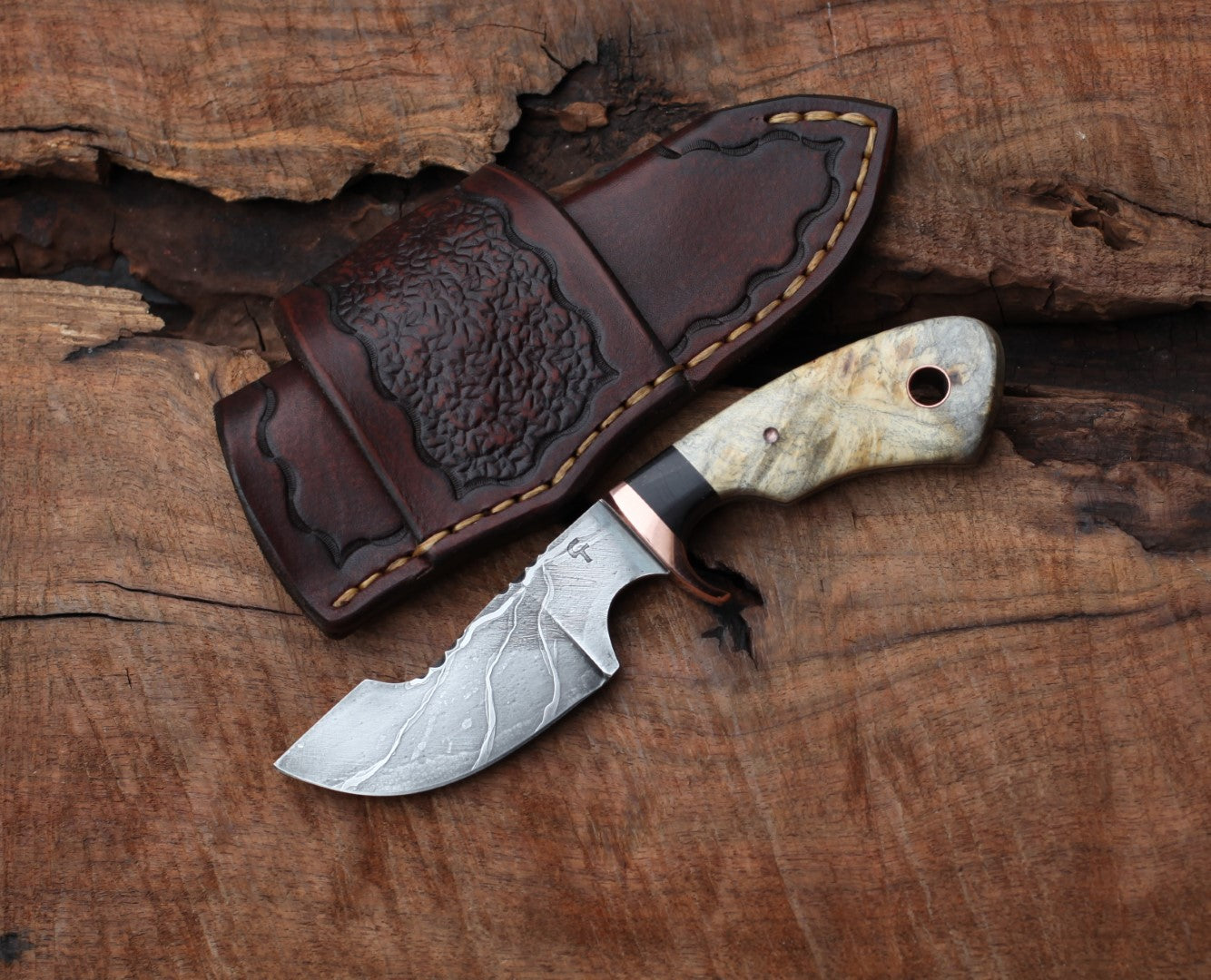 Modified Drop Point Hunter, buckeye burl