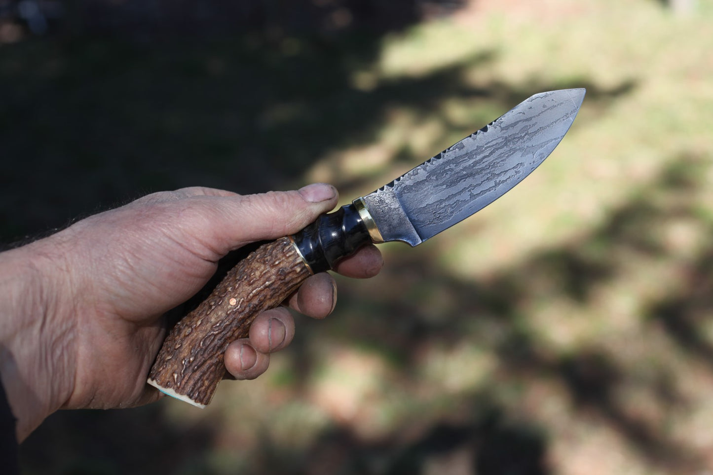 Etched Utility/Hunter with elk and blesbok horn