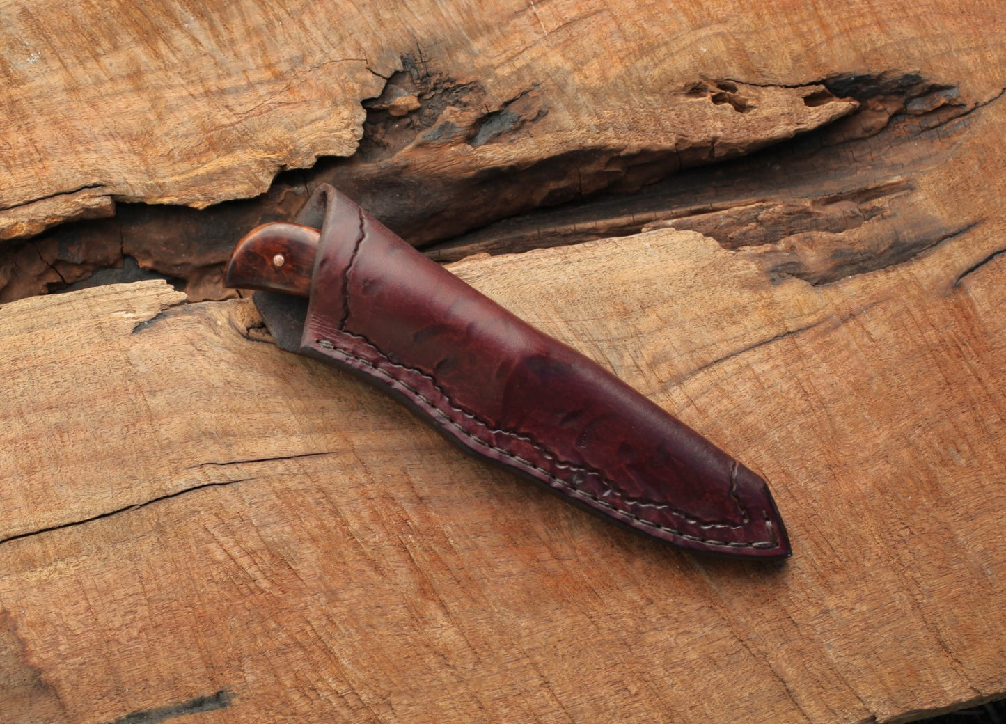 Bird and Trout knife, redwood burl