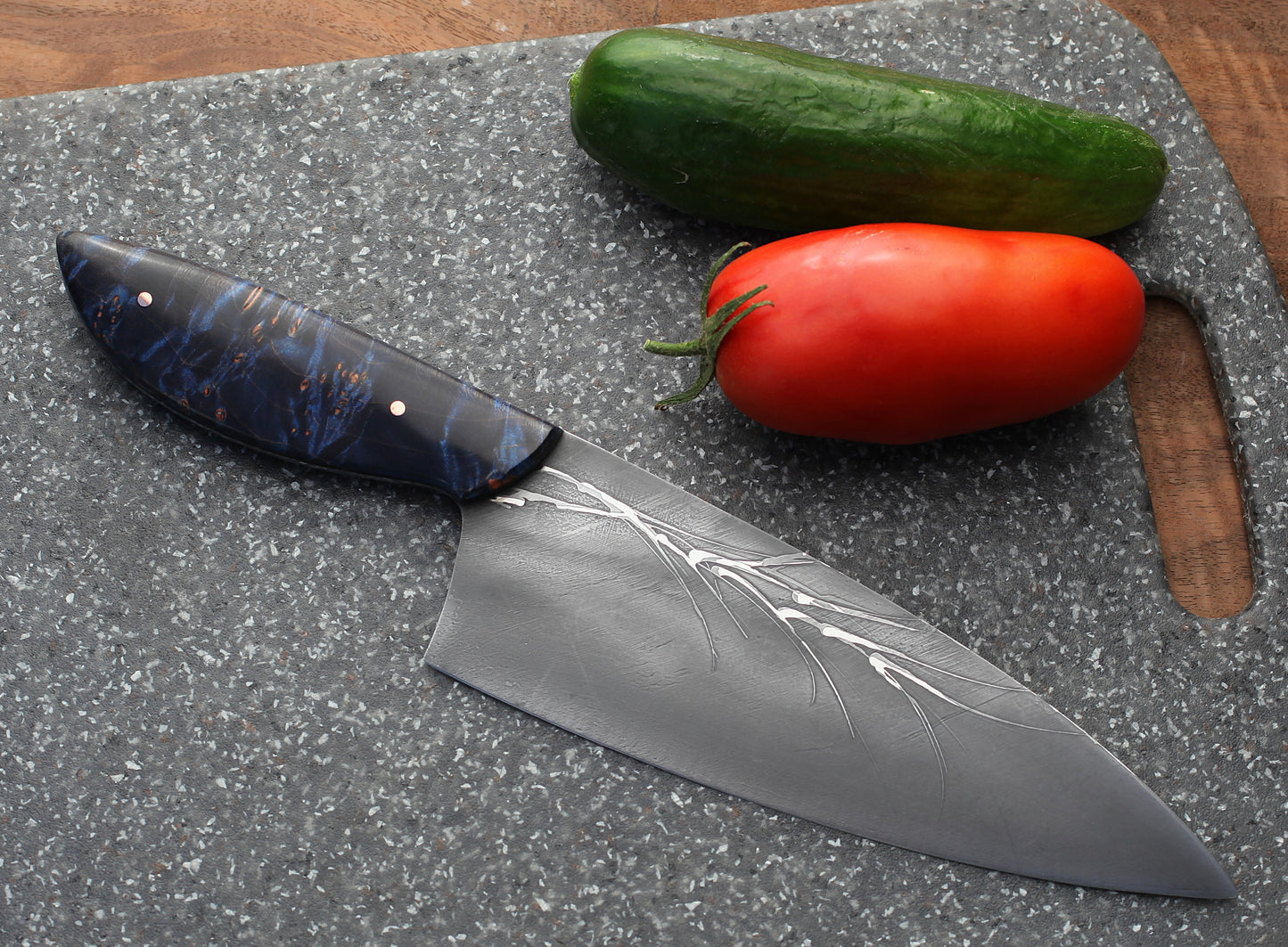 7.5 inch Chefs Knife, blue maple burl