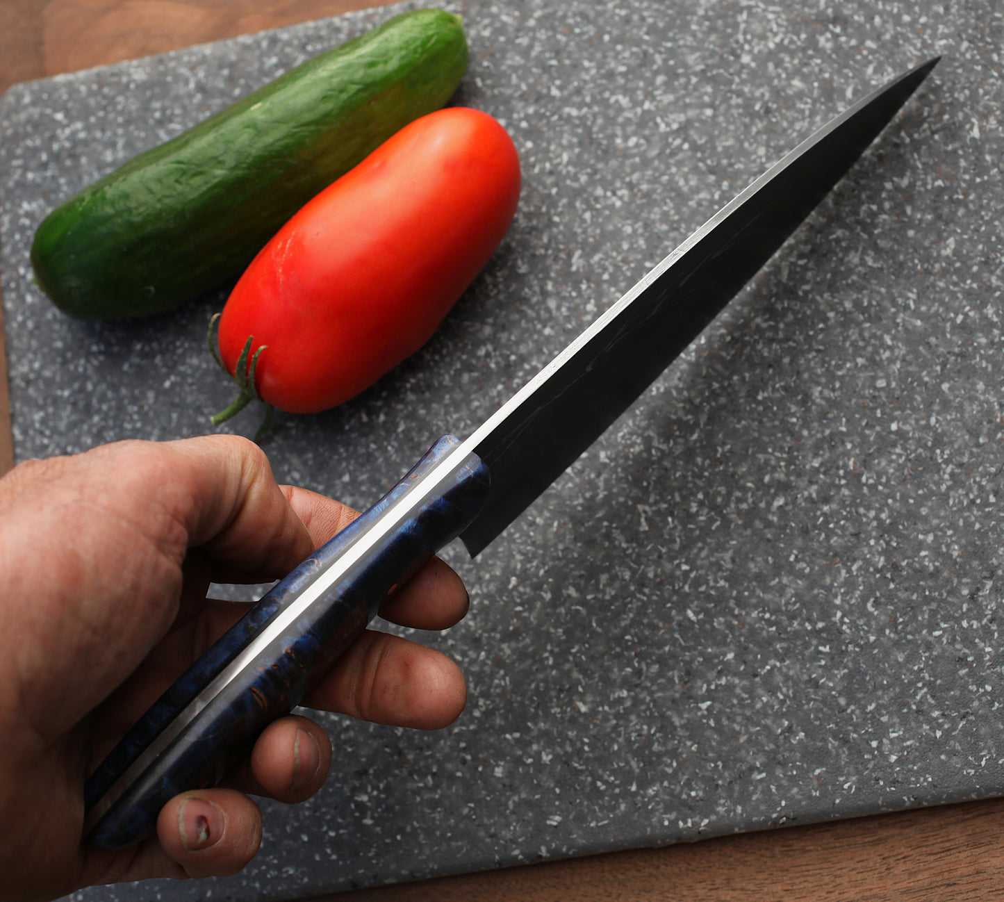 7.5 inch Chefs Knife, blue maple burl