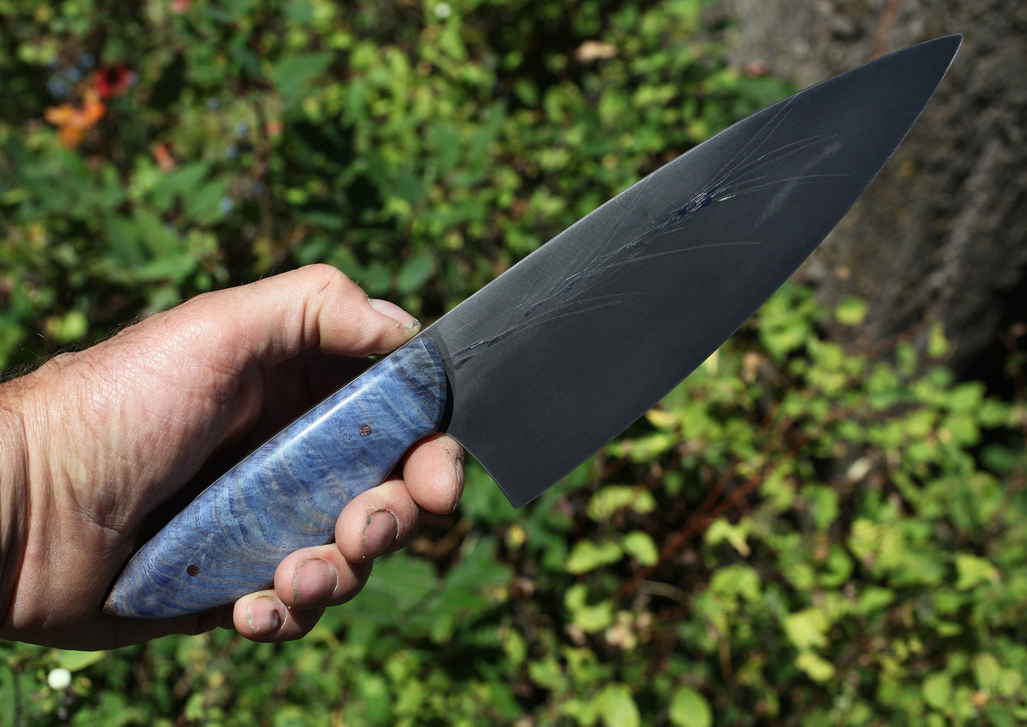7.5 inch Custom Chefs knife- blue feathered maple