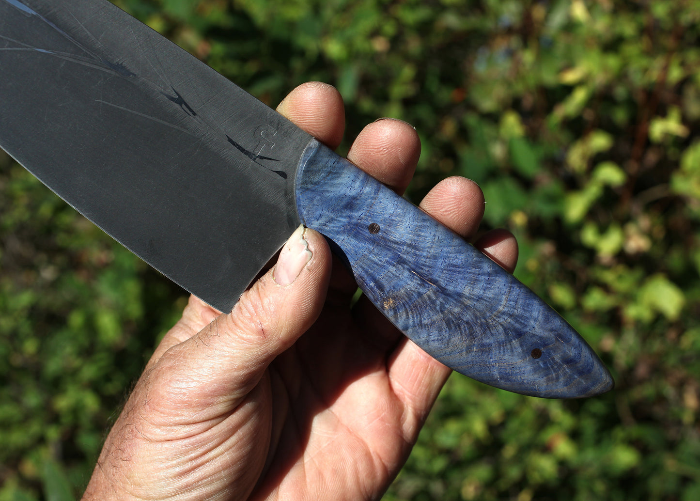 7.5 inch Custom Chefs knife- blue feathered maple