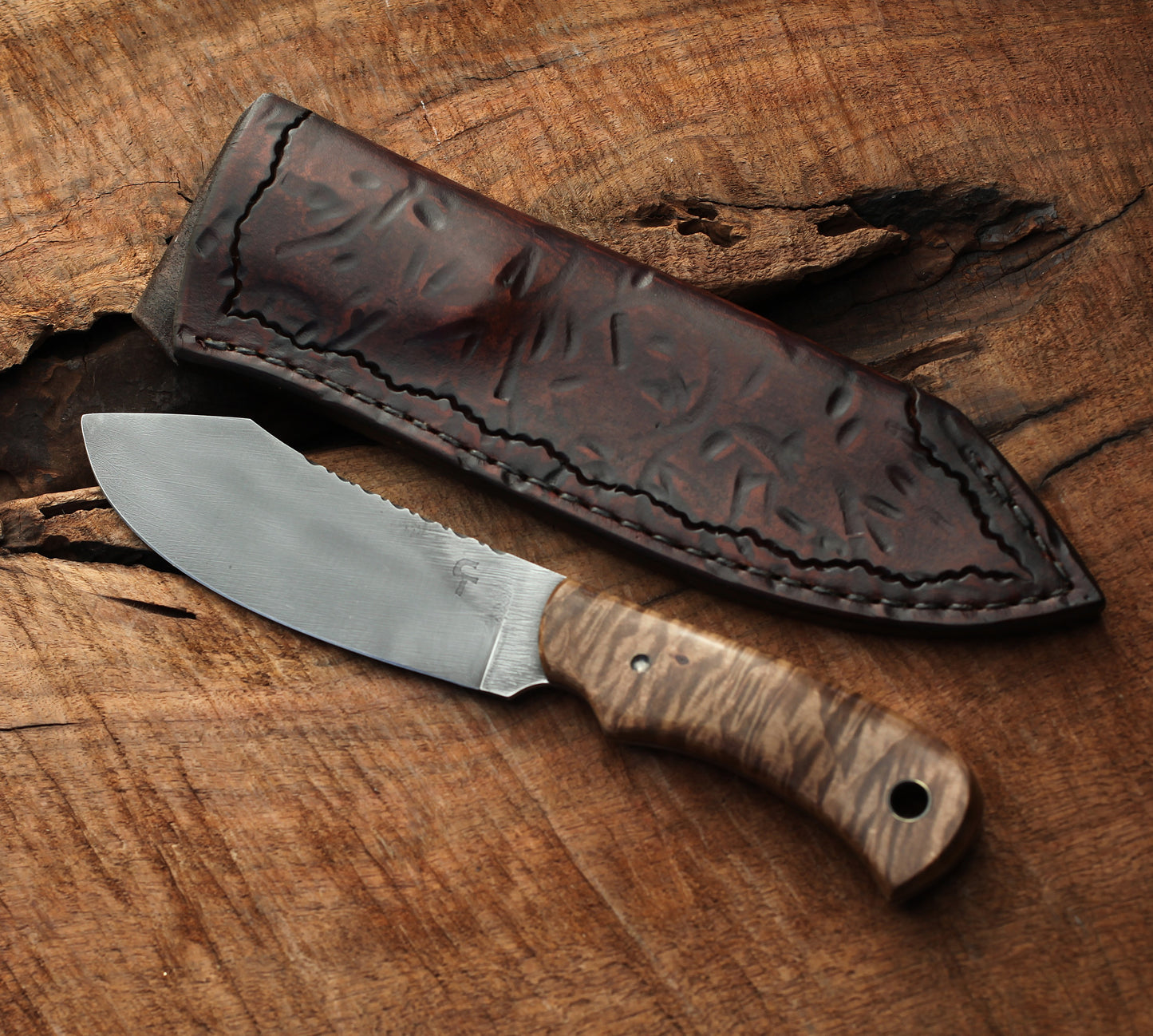 Nessmuk hunting knife, figured maple