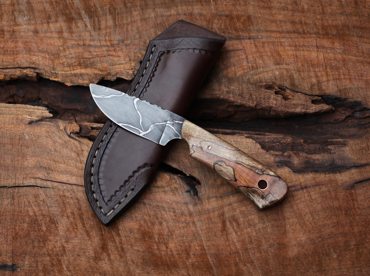 Guardless Drop Point hunter, spalted maple