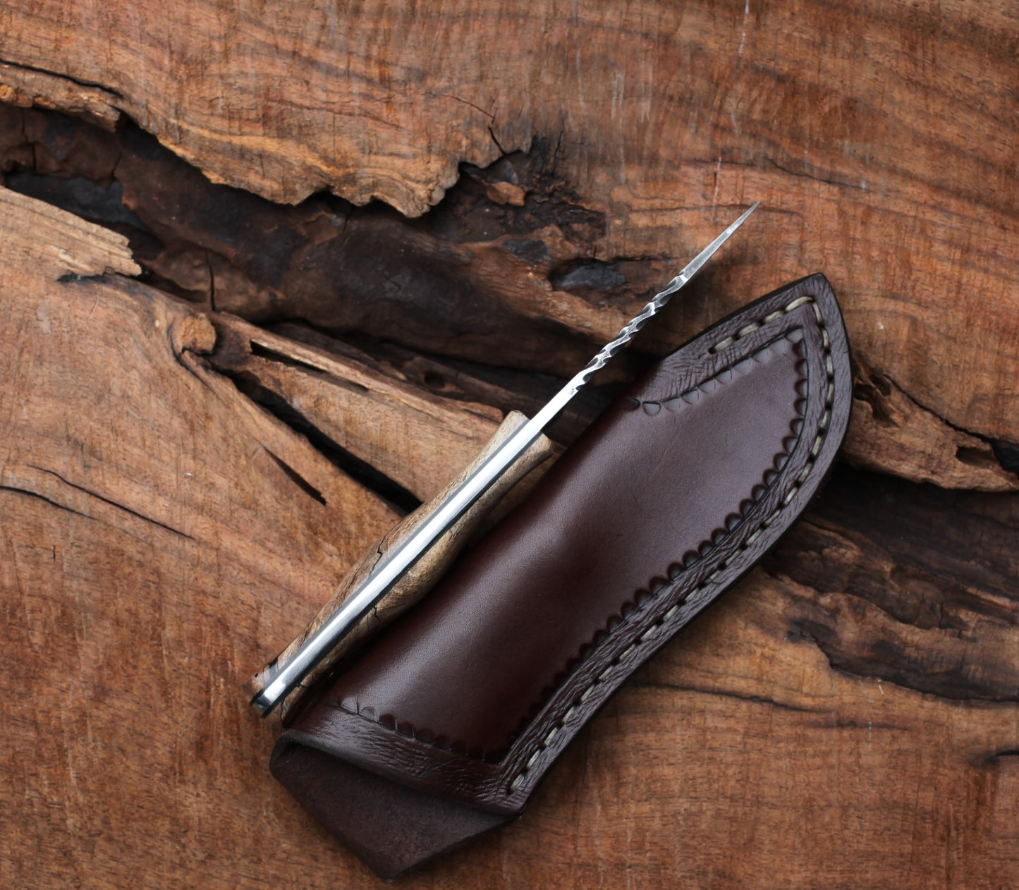 Guardless Drop Point hunter, spalted maple