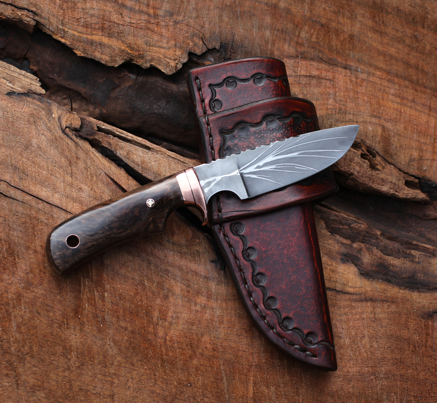 Custom Drop point hunter, redwood burl