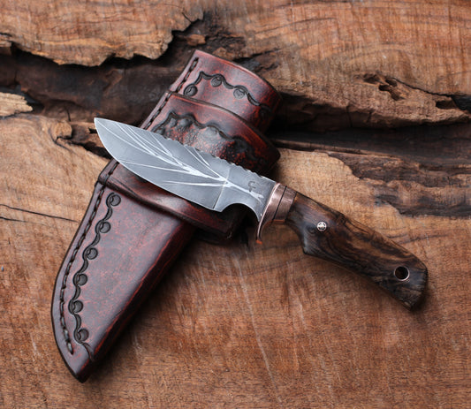 Custom Drop point hunter, redwood burl