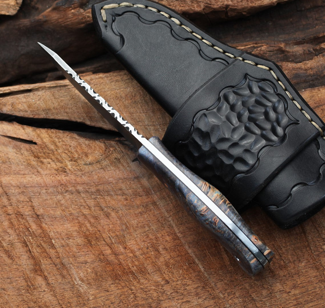 Spay point utility knife. blue maple burl