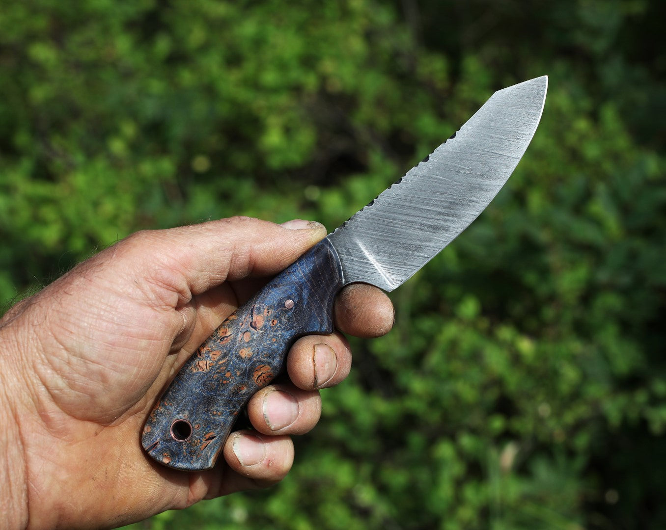 Spay point utility knife. blue maple burl