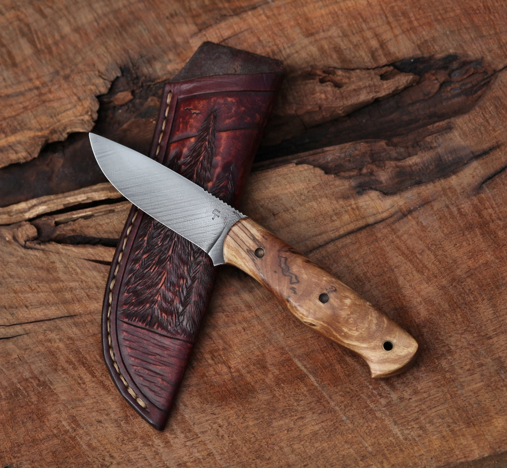 Woodlore clone, Bushcraft knife, spalted birch