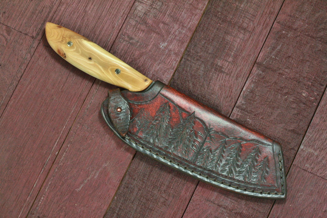 Custom camp/chefs knife, gourgeous NW yew wood