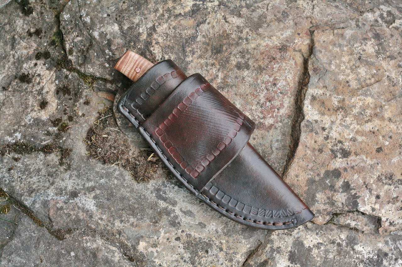 Custom Etched Utility knife, fiddleback maple