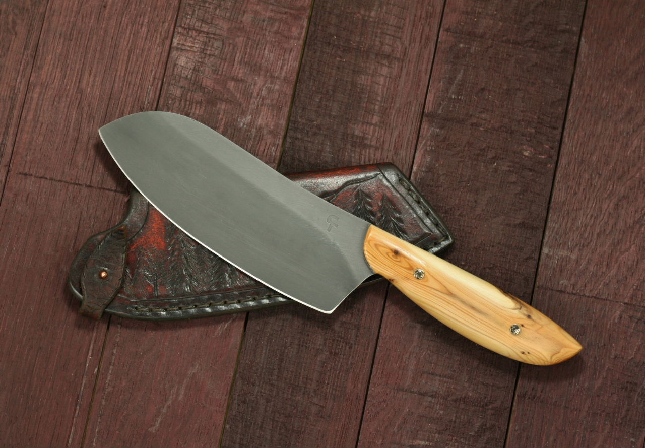 Custom camp/chefs knife, gourgeous NW yew wood
