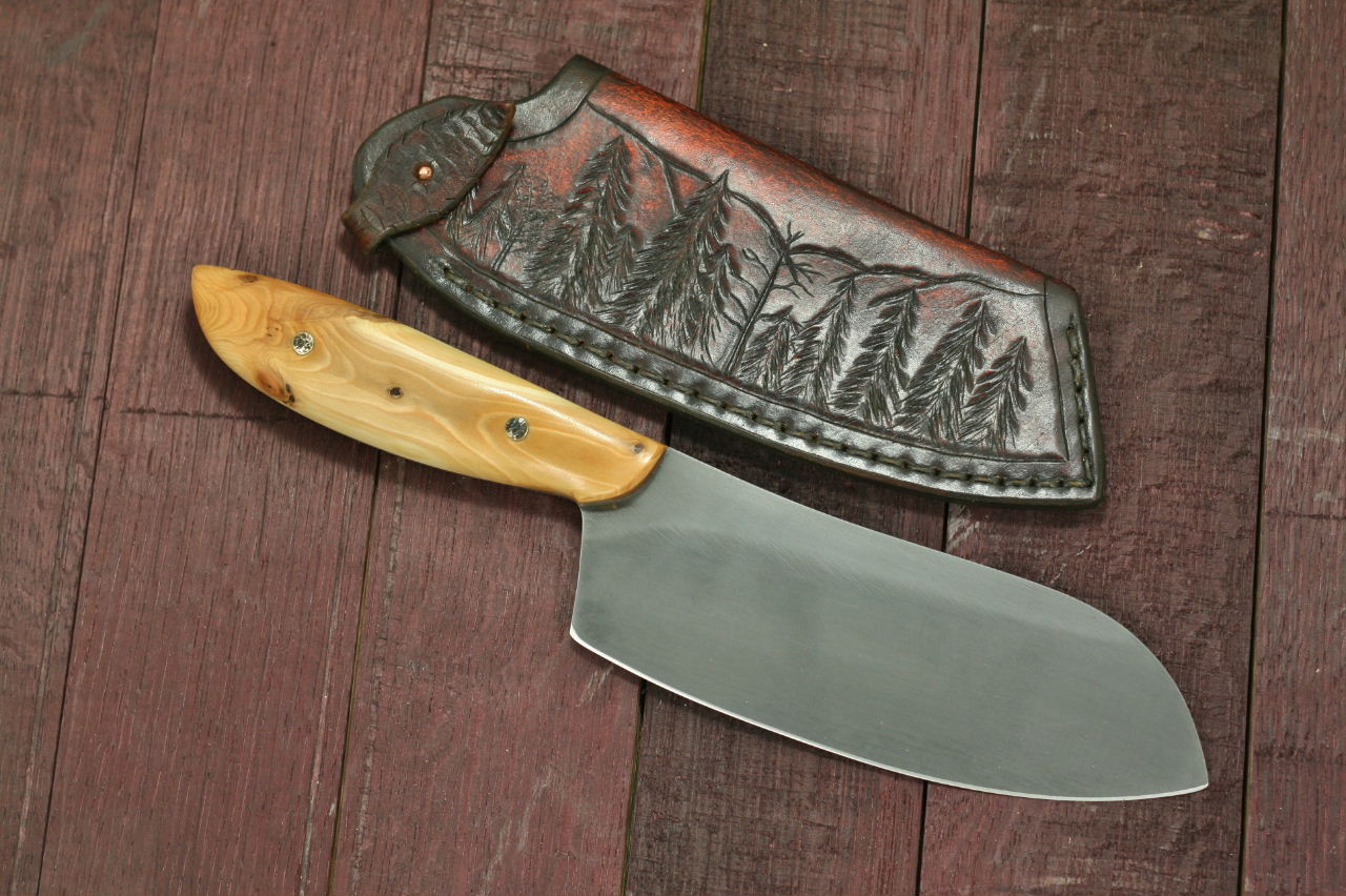 Custom camp/chefs knife, gourgeous NW yew wood