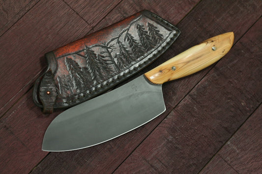Custom camp/chefs knife, gourgeous NW yew wood