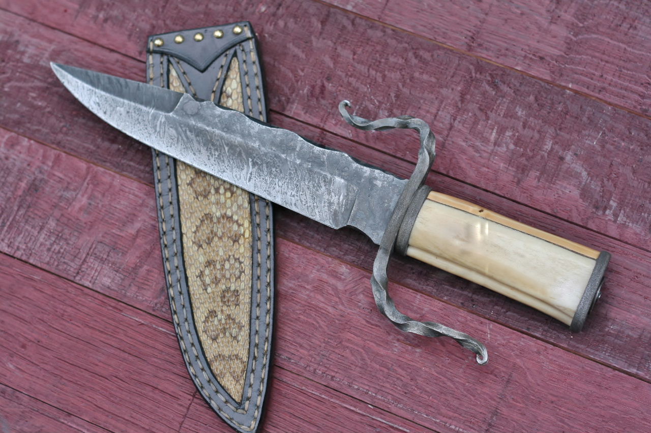 Custom forged fighter, elk and yew wood