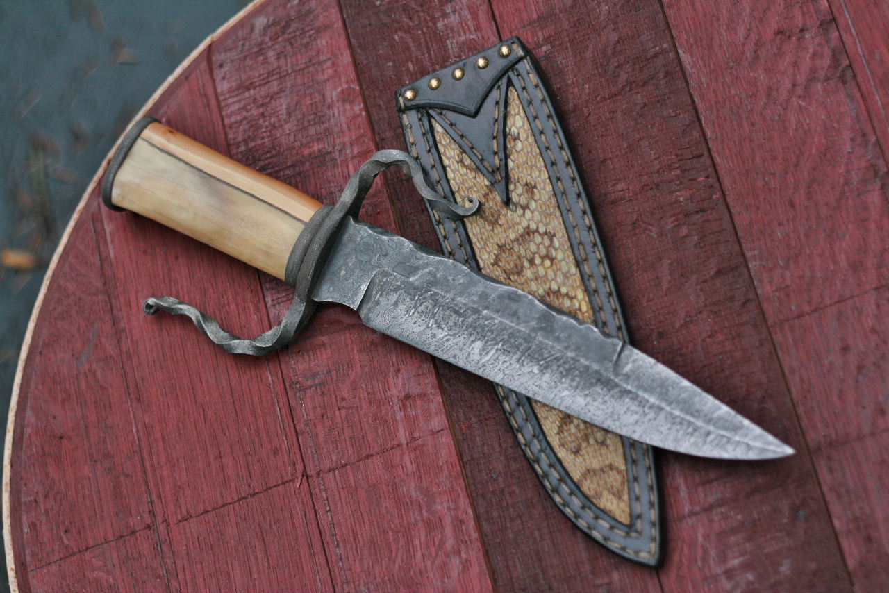 Custom forged fighter, elk and yew wood