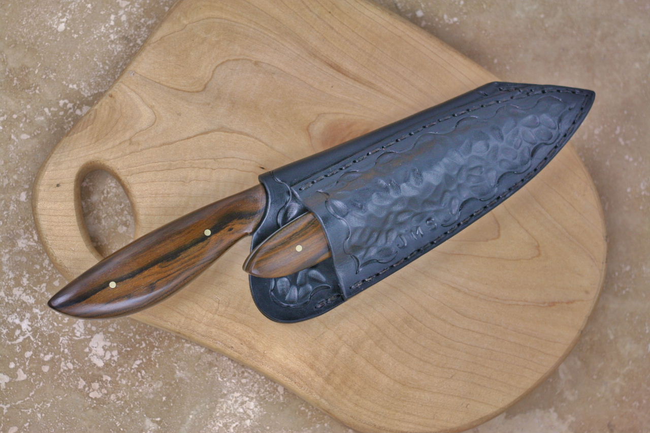 6 inch Chef knife with paring, katalox, in leather