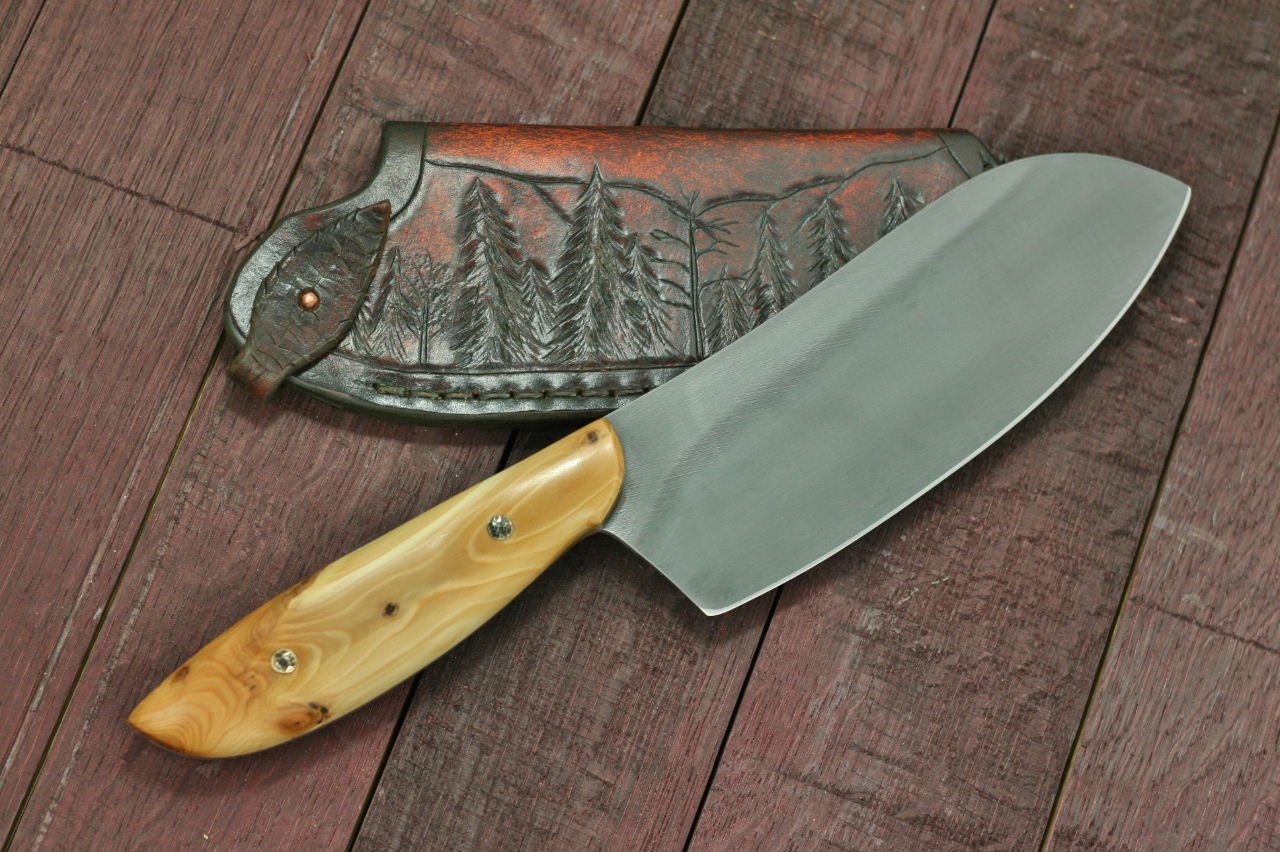 Custom camp/chefs knife, gourgeous NW yew wood