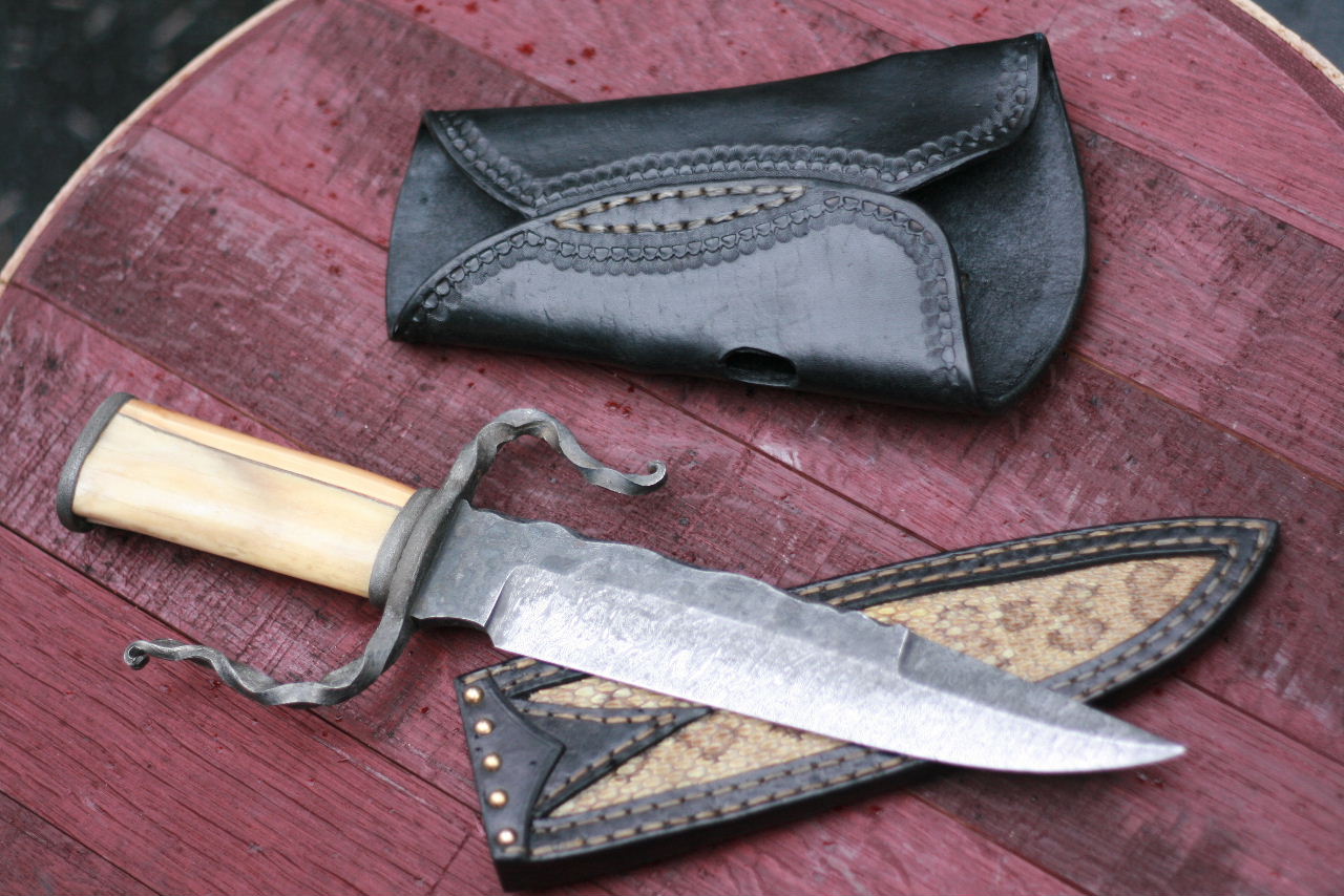 Custom forged fighter, elk and yew wood