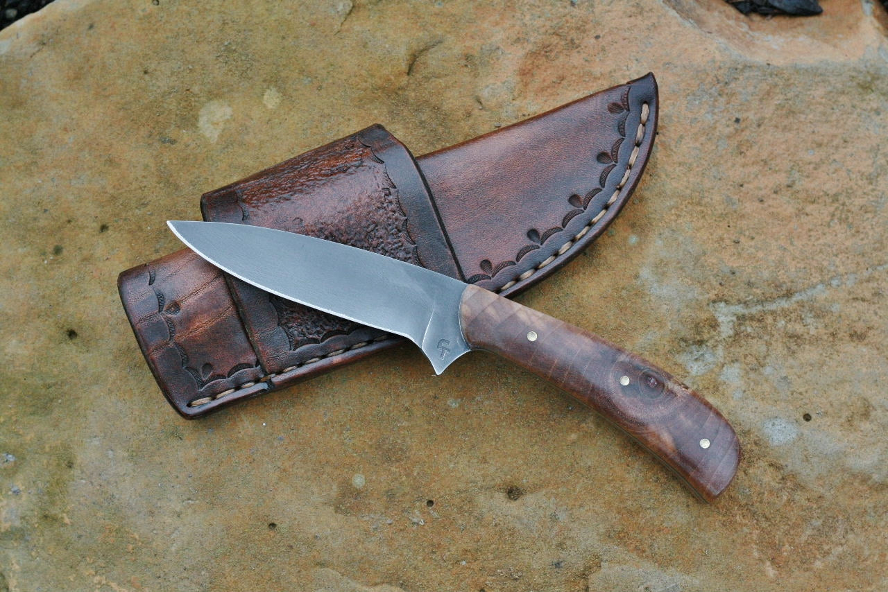 Custom bird and trout knife in spalted alder