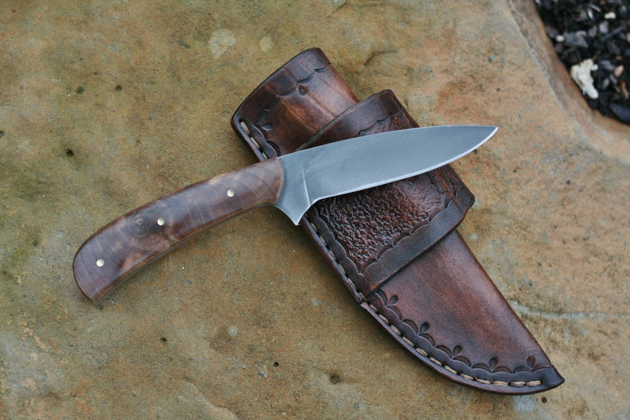Custom bird and trout knife in spalted alder