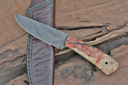Custom hunter utility knife, box elder