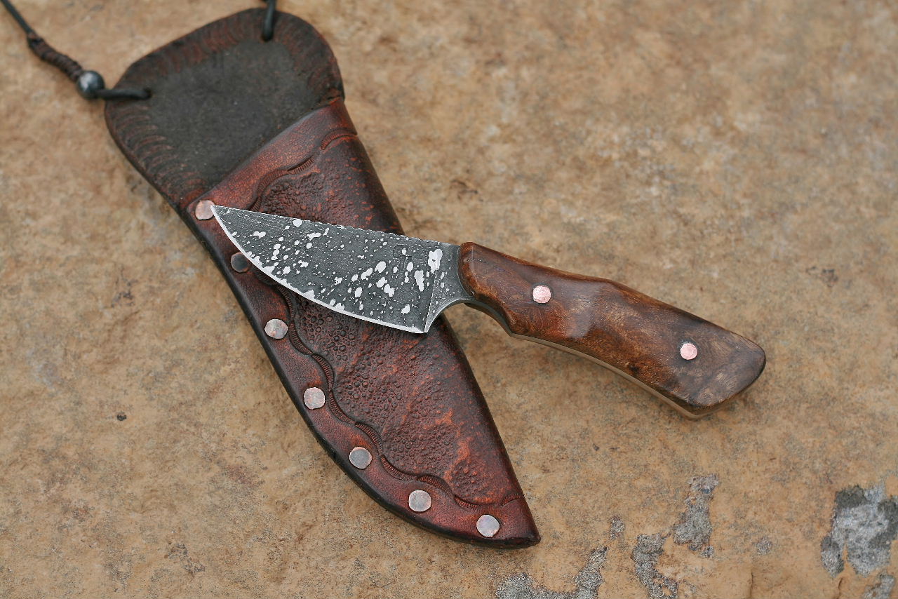 Custom neck knife, ironwood burl