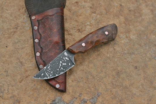 Custom neck knife, ironwood burl