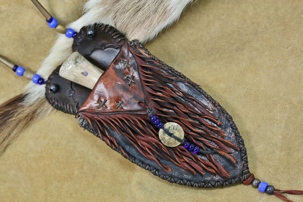 Bison Bone Neck Knife in rawhide