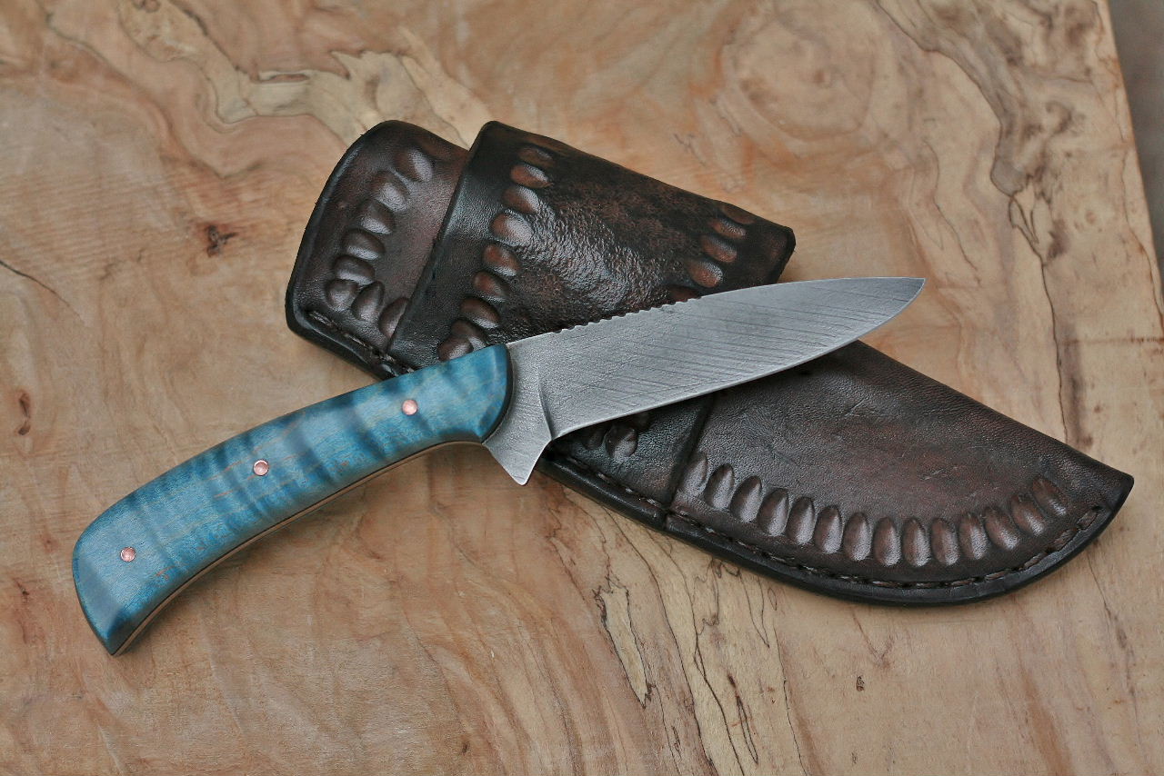 Custom bird and trout, blue maple