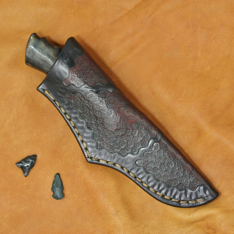 African Horn Damascus Hunting Knife