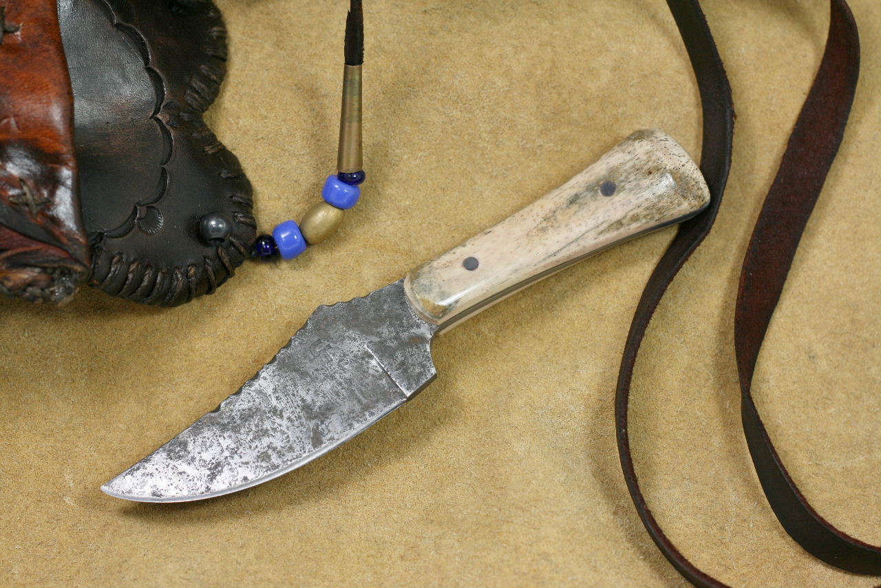 Bison Bone Neck Knife in rawhide