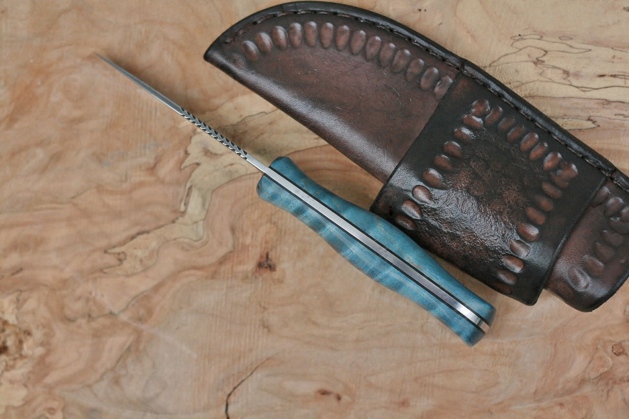 Custom bird and trout, blue maple