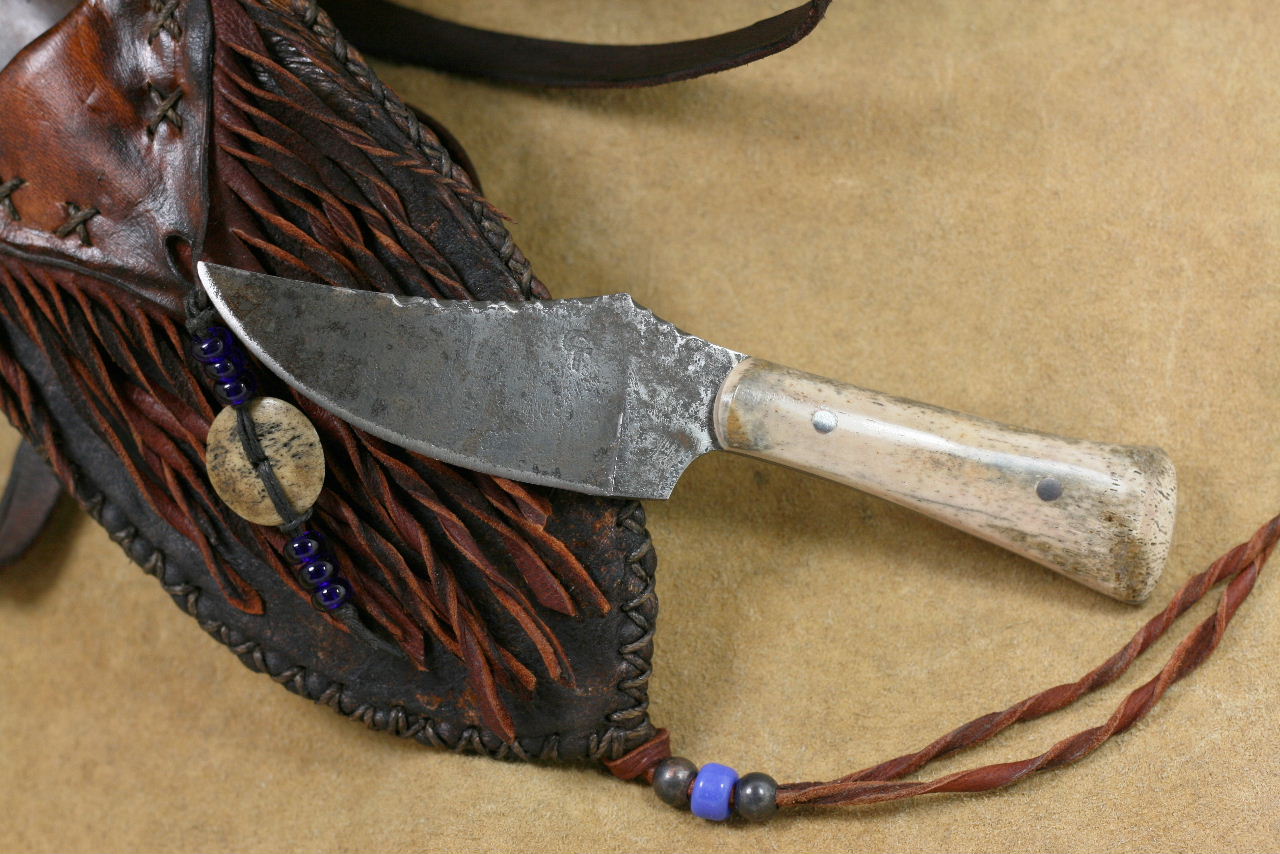 Bison Bone Neck Knife in rawhide