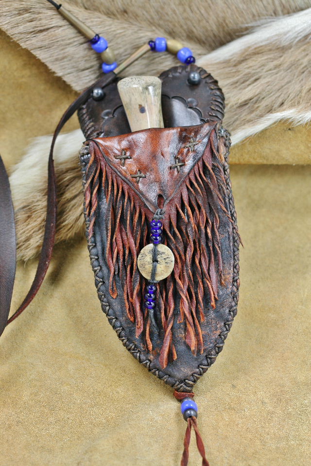 Bison Bone Neck Knife in rawhide