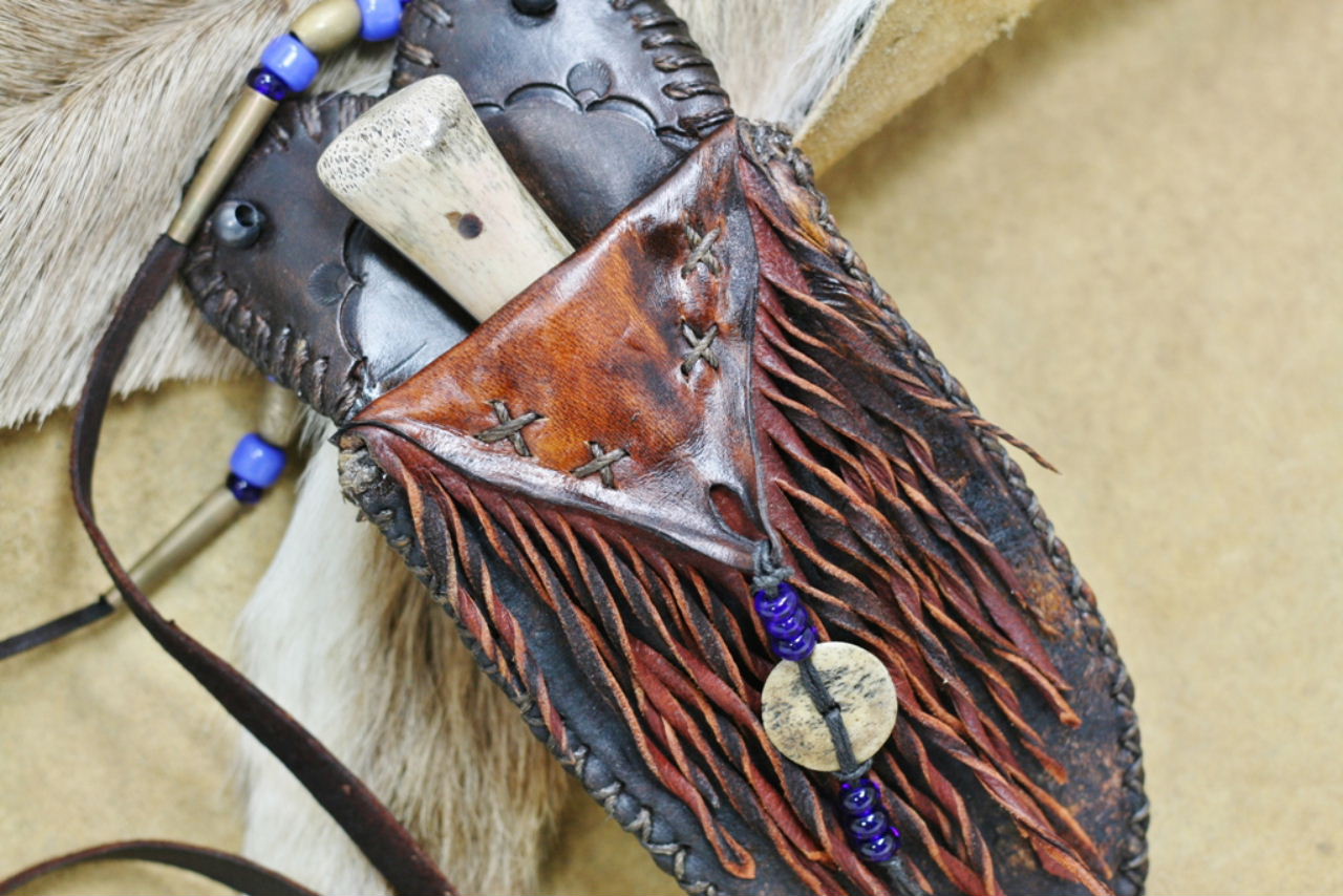 Bison Bone Neck Knife in rawhide