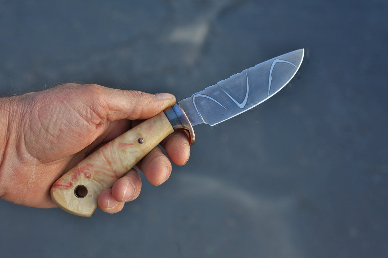 Custom drop point hunter, box elder wood