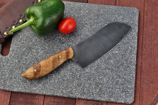 Custom camp/chefs knife, figured oak