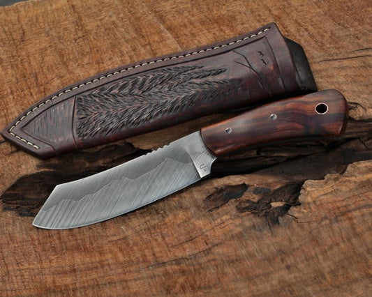 Custom spay point heavy camp knife, Arizona ironwood