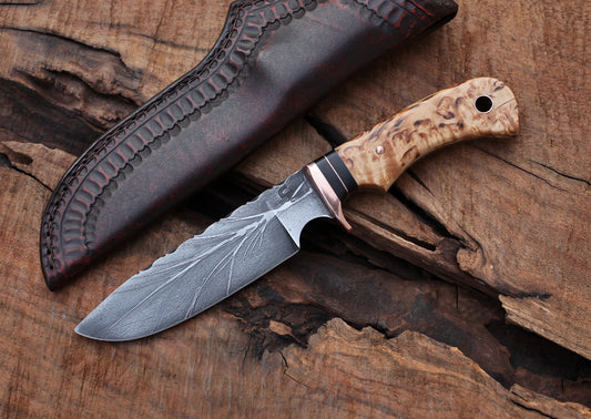 Large game camp knife, Masur birch