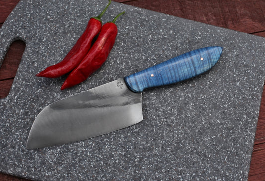 5.5 inch Camp/chef knife, blue fiddleback maple