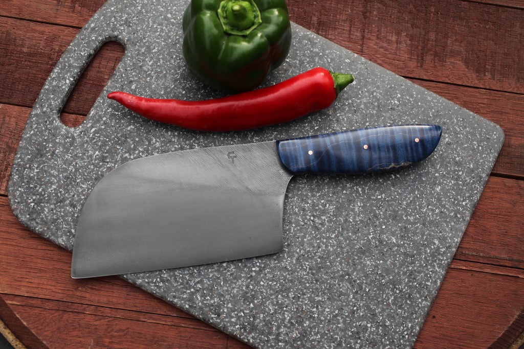 Custom 6 inch Siberian cleaver, fiddleback maple