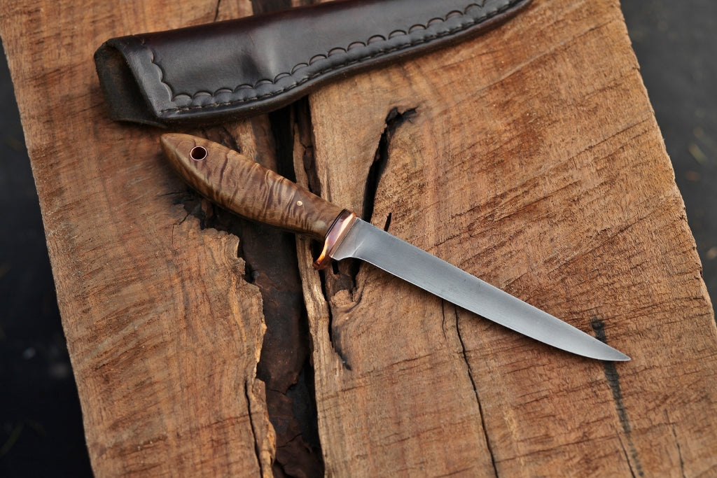 Custom filet/fishing knife, figured maple