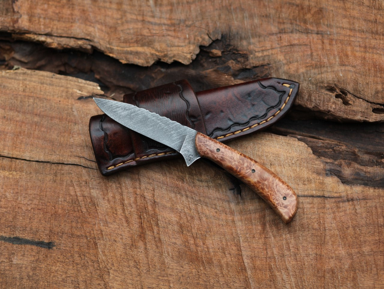 Custom Bird and Trout, maple burl