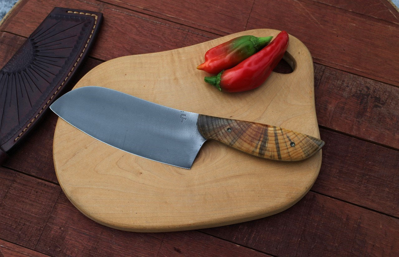 Custom Camp/chef knife, Ponderosa pine