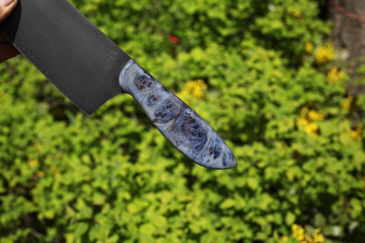 5.5 inch Camp/Chef knife, blue maple burl