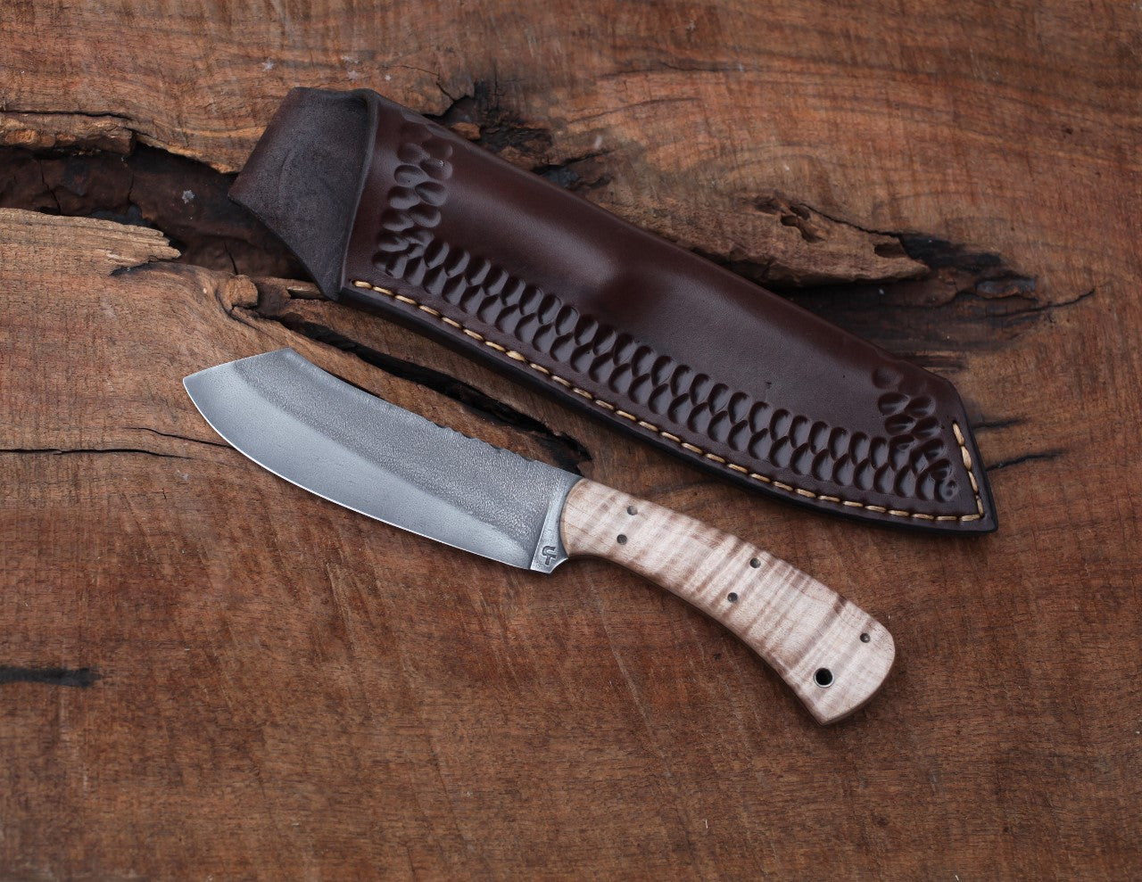 Custom Spay point Camp knife, figured maple